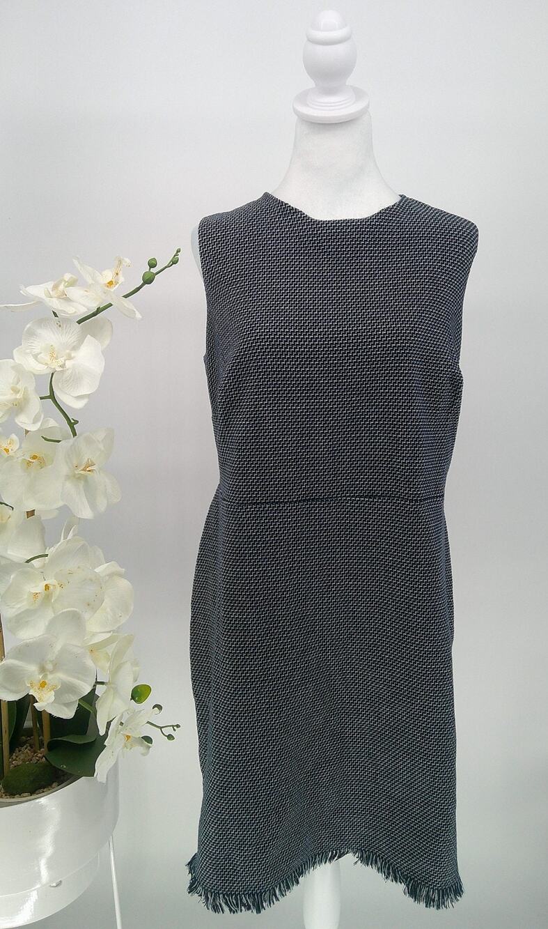 Loft Womens Plus Size 16 Navy Tweed Fringe Hem Sleeveless Casual Sheath Dress